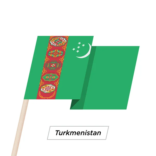 Cinta de Turkmenistán ondeando la bandera aislada en blanco. Ilustración vectorial . — Vector de stock