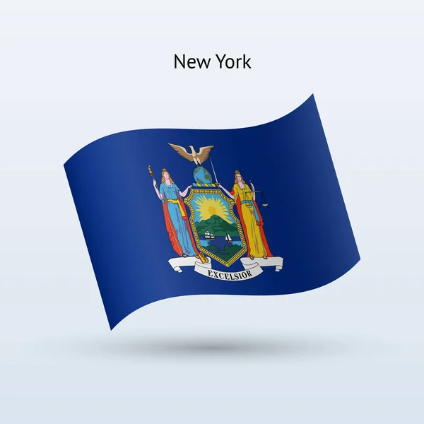 Delstaten New York flagga vajande form. Vektorillustration. — Stock vektor