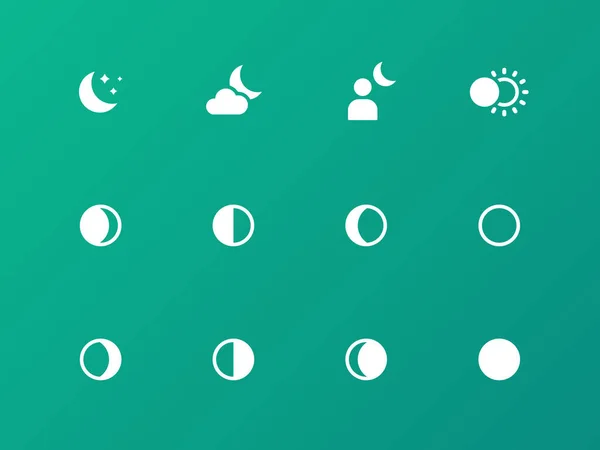 Iconos de fase lunar sin costuras sobre fondo verde . — Vector de stock