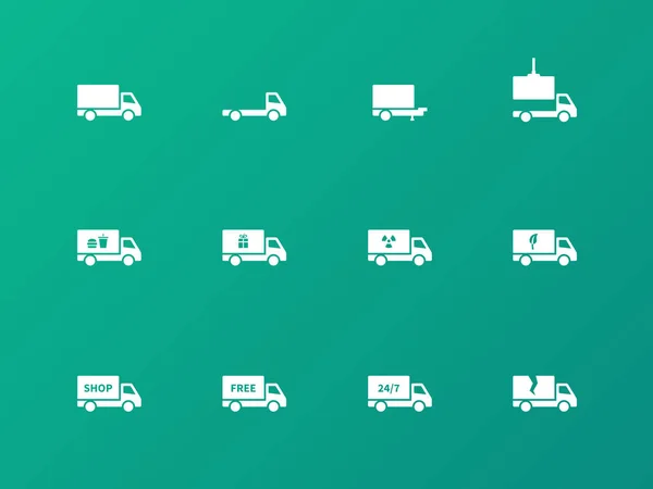 Commercial van icons on green background. — Stock Vector