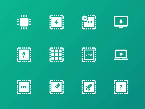 Iconos de CPU sobre fondo verde . — Archivo Imágenes Vectoriales