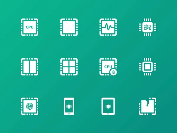 Central Processing Unit icons on green background. — Stock Vector