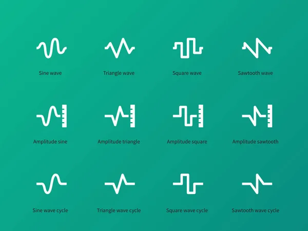 Les types de cycles d'ondes sonores icônes sur fond vert . — Image vectorielle