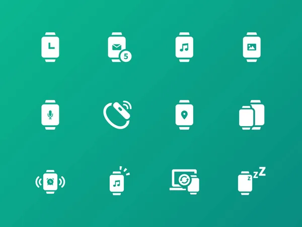 Verzameling van slimme horloge app icons op groene achtergrond. — Stockvector