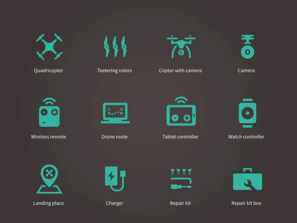 Dostawy powietrza drone zestaw ikon. — Wektor stockowy