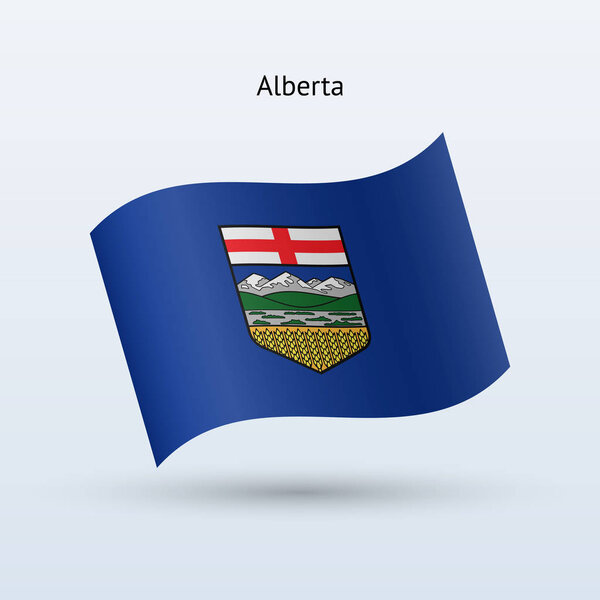 Canadian province of Alberta flag waving form. Vector illustration.