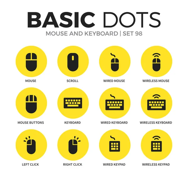 Conjunto de vectores de iconos planos de ratón y teclado — Vector de stock