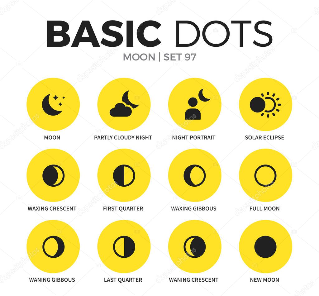 Moon flat icons vector set