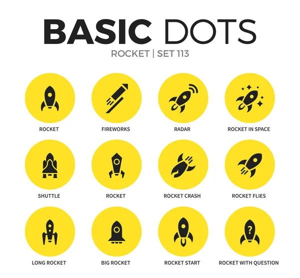 Rocket piatto icone vettoriale set — Vettoriale Stock