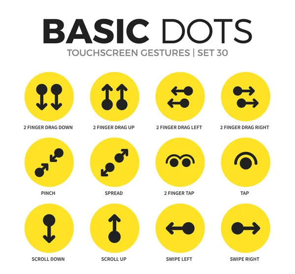 Set vettoriale icone piatte gesti touchscreen — Vettoriale Stock