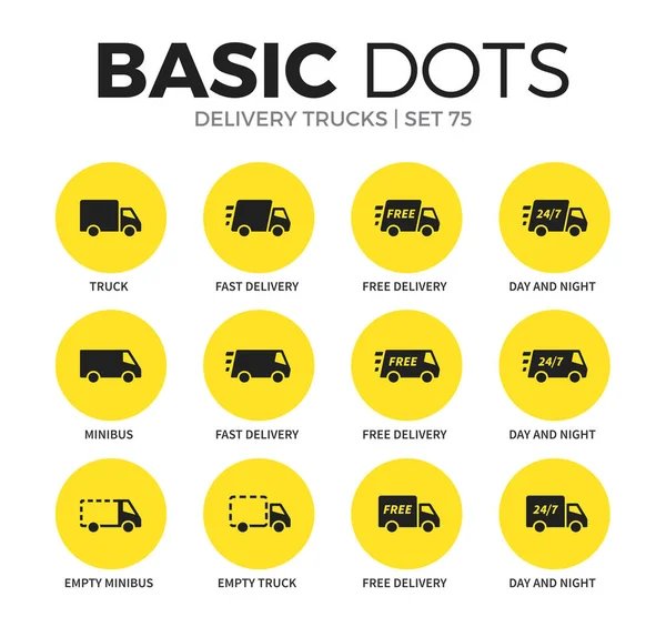 Ensemble vectoriel d'icônes plates de camions de livraison — Image vectorielle