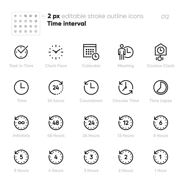 Time interval and Clock Face outline vector icons. Meeting, Calendar, 24 hours — Stock Vector