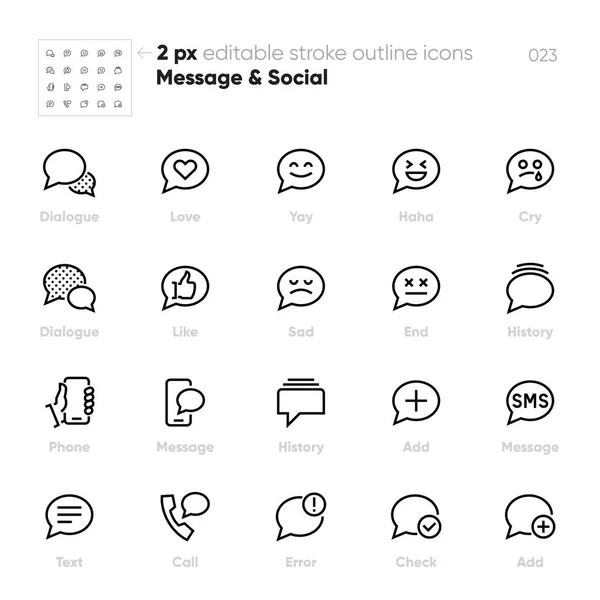 Message outline vector icons. Chat, Dialogue, Text, Social. Perfect pixel. — Stock Vector