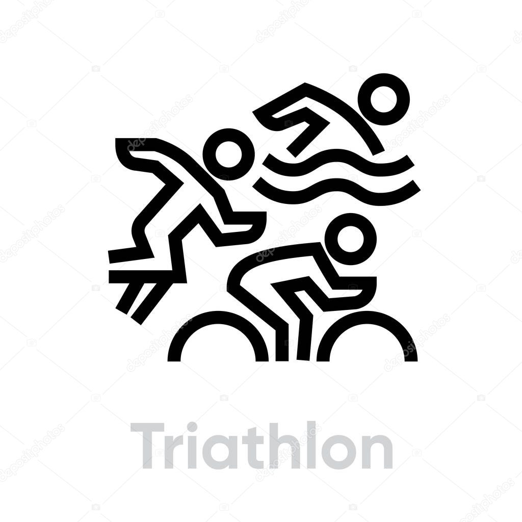 Triathlon sport icons. Editable stroke