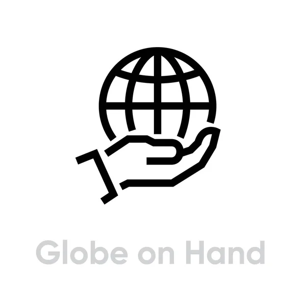 Globo en icono de la mano — Vector de stock