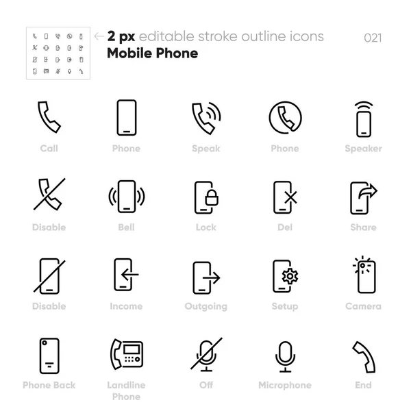 Mobile Phone outline vector icons. Call, Speaker, Bell, Camera — Stock Vector