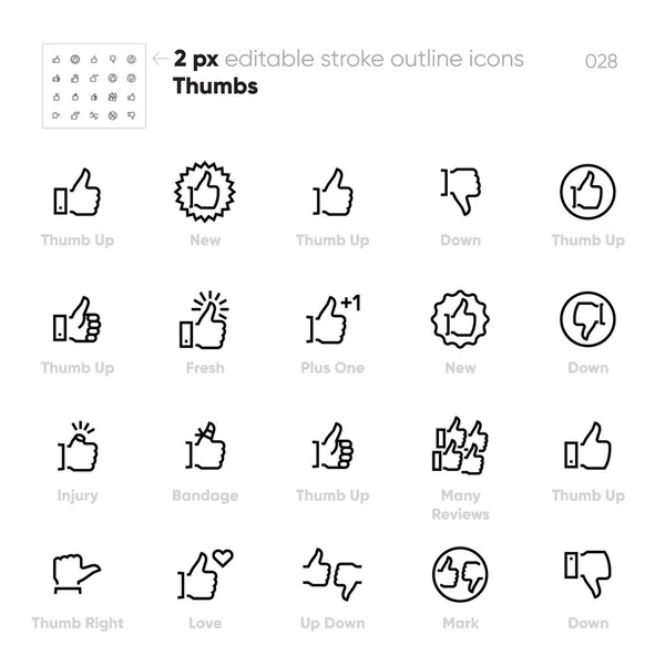 Thumb Up Down outline vector icons. Reviews, New, Injury, Mark, Fresh — Stock Vector