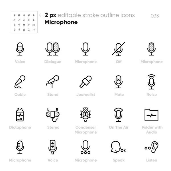 Microphone Speak outline vector icons. Audio, Dictaphone, Stereo, Studio, Speak, Listen — Stock Vector