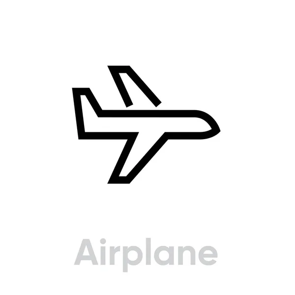 Icono de avión vector línea editable en blanco — Vector de stock