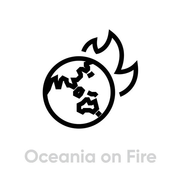 Oceanien på Fire Globe vektor ikon. Redigerbar linje illustration — Stock vektor