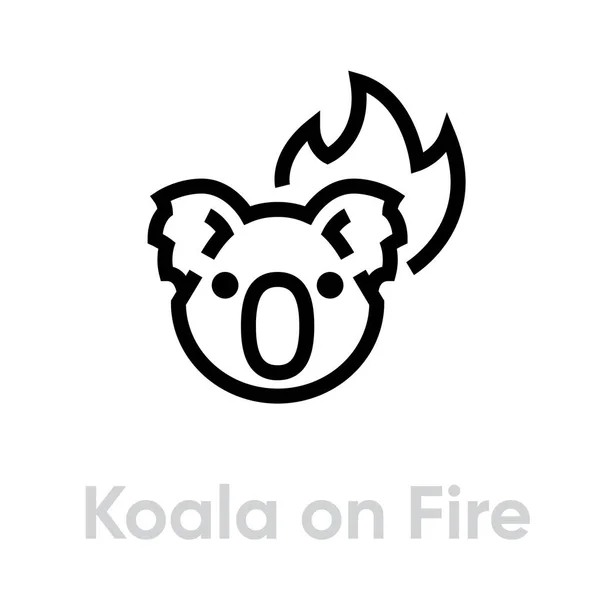 Koala på Fire vektor ikon. Redigerbar linje illustration — Stock vektor