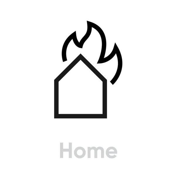 Icona del vettore Home on Fire. Illustrazione della riga modificabile — Vettoriale Stock