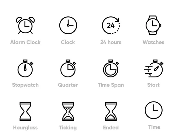 Čas, stopky a hodiny Upravitelné čárové ikony — Stockový vektor
