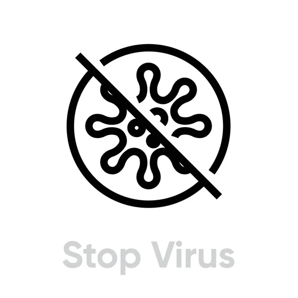 Parar vírus, ícone vetor Ban Microbe. Pictograma de linha editável — Vetor de Stock
