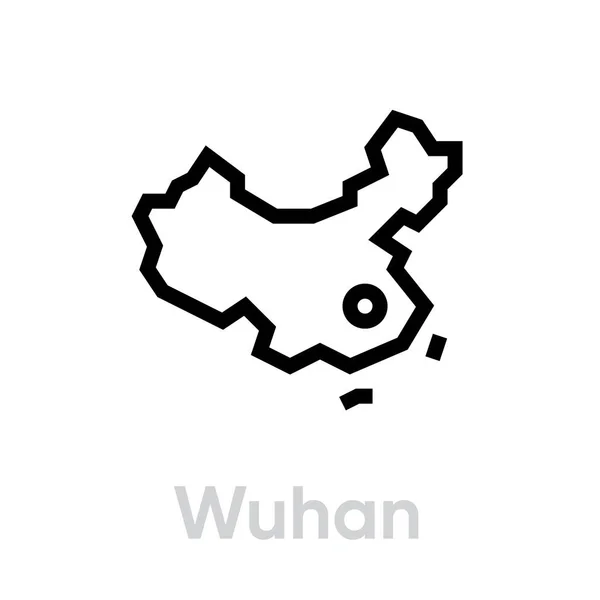 Wuhan, Kína Térkép ikon vektor szerkeszthető vonal. — Stock Vector