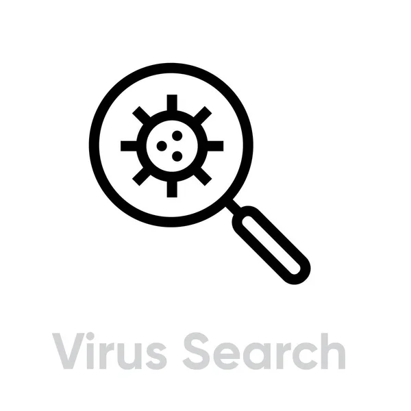 Búsqueda de virus en el icono de vector de signo de lupa. Pictograma de línea editable . — Vector de stock