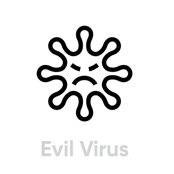 悪のウイルスの顔ベクトル編集可能なラインアイコン. — ストックベクタ