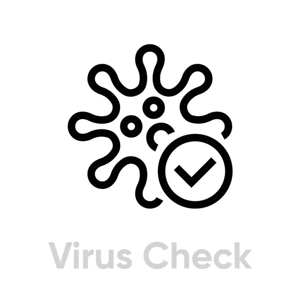 Ícone de linha editável vetor de símbolo de verificação de vírus . — Vetor de Stock