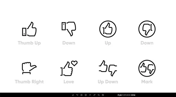 Pollice su e giù Editable Line Icons set . — Vettoriale Stock
