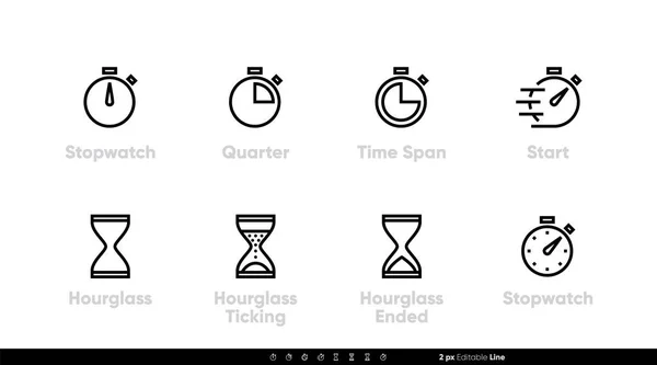 Stopwatch, Start, Timer icons vector set. Editable line. — Stock Vector