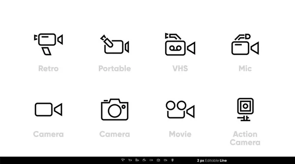 Іконки Retro Camera встановлені. Portable, VHS, Photo, Action Editable vector line illustration. — стоковий вектор
