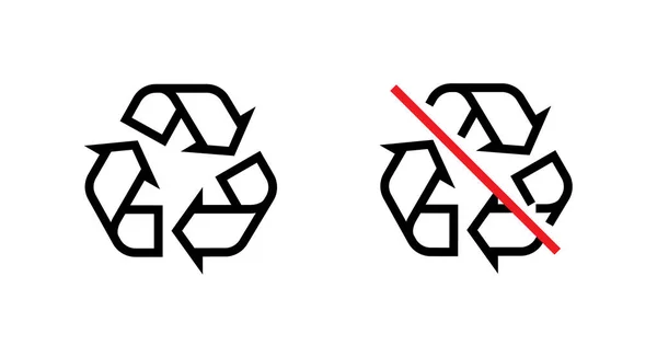 Recycle en niet gerecycled Teken. Aanpasbare lijn vector pictogrammen ingesteld. — Stockvector