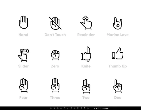 Mão, dedos, lembrete, palma, polegar Ícones editáveis de linha editável — Vetor de Stock