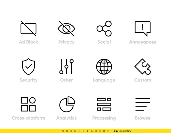 Anzeigenbanner-Block-Symbol. Shield, Privacy, Secure Analitic und andere editierbare Linienvektorstreichsätze für App — Stockvektor