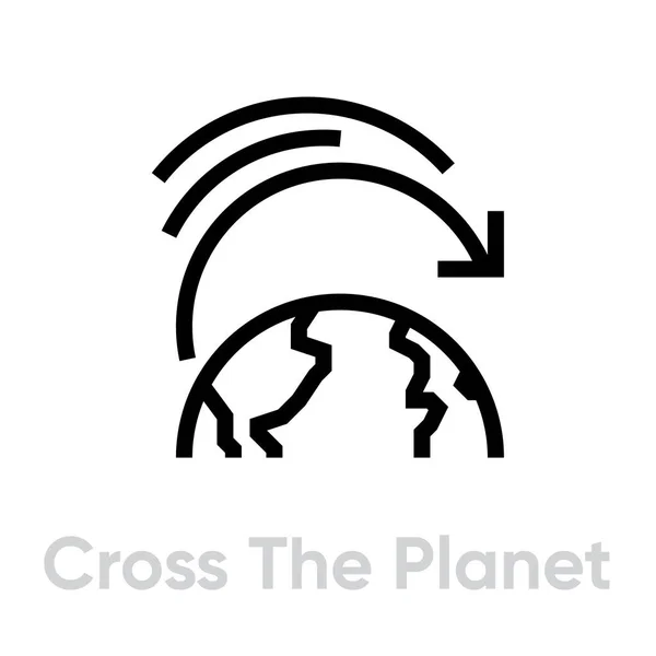 Cross the Planet icon. Editable line vector — Stock Vector