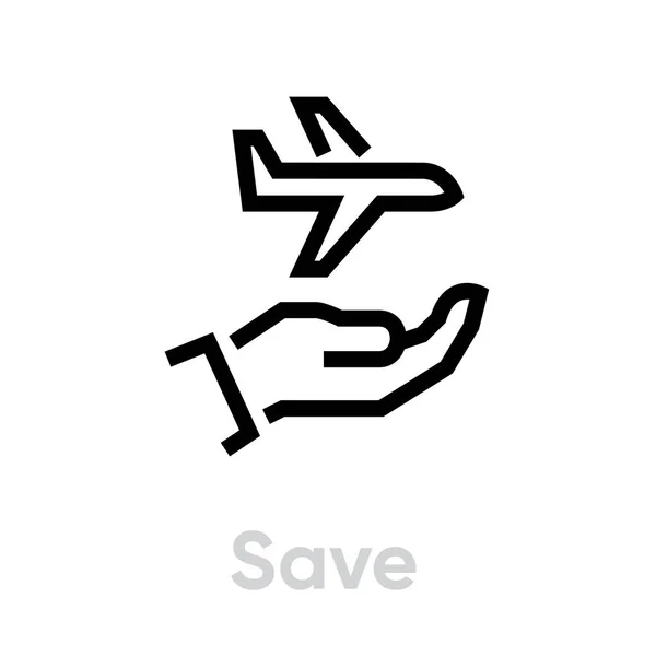 Icono del avión de mano. vector de línea editable — Vector de stock