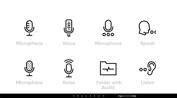 Microteléfono retro para iconos de estudio. Abstract Voice, Noise, Folder with Audio, Speak and Listen set. vector de línea editable — Vector de stock