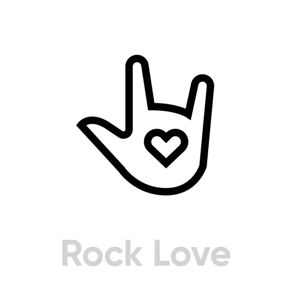 Hand with Heart single pictogram. Gesture Loves Rock icon. Vector editable line — Stock Vector