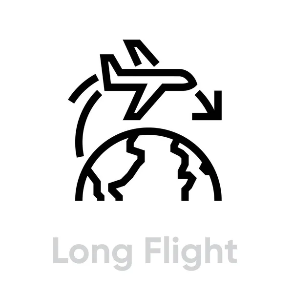 Icono de avión de vuelo largo. Vector de línea editable . — Vector de stock