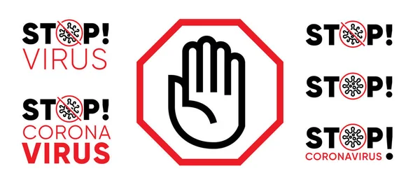 Hentikan Virus Pandemic Coronavirus Poster. Hentikan Palm Icon. Novel Coronavirus Bacteria. Untuk Karantina dan Perlindungan Logo. Ilustrasi Vektor Merah dengan Ikon Baris yang Dapat Disunting - Stok Vektor