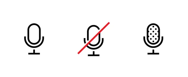 Set of three microphone icons. Media sound symbols for website. Editable line vector. — Stock Vector