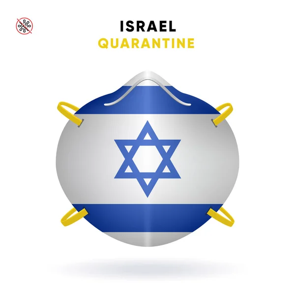 Máscara de Cuarentena de Israel con Bandera. Concepto de precaución médica. Ilustración vectorial Coronavirus aislado sobre fondo blanco. Plantilla Peligro del Coronavirus — Vector de stock