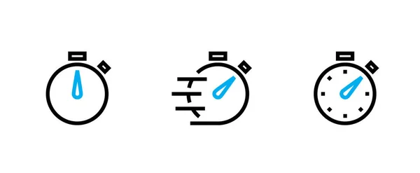 Definir ícones Stopwatch em fundo branco com setas azuis. Esboço do vetor editável . — Vetor de Stock