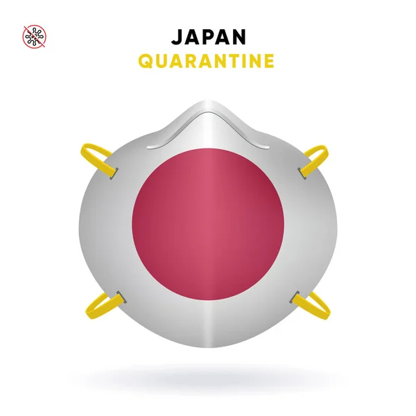 Máscara de Cuarentena de Japón con Bandera. Concepto de precaución médica. Ilustración vectorial Coronavirus aislado sobre fondo blanco. Plantilla Peligro del Coronavirus — Archivo Imágenes Vectoriales