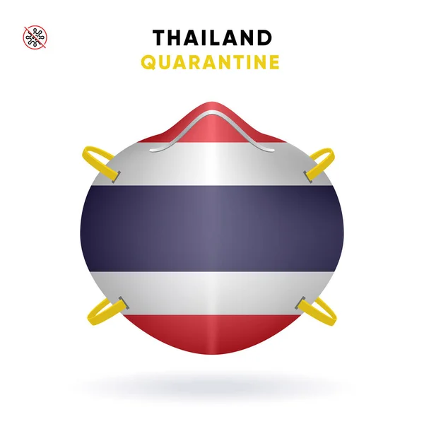 Maschera di quarantena Thailandia con bandiera. Concetto di precauzione medica. Illustrazione vettoriale Coronavirus isolato su sfondo bianco. Modello Pericolo di Coronavirus — Vettoriale Stock