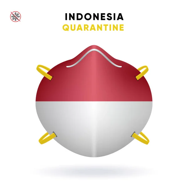 Maschera di quarantena Indonesia con bandiera. Concetto di precauzione medica. Illustrazione vettoriale Coronavirus isolato su sfondo bianco. Modello Pericolo di Coronavirus — Vettoriale Stock